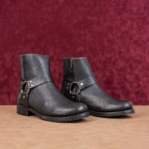 Frye Women Veronica Harness Black Leather Moto Zip Biker Ankle Boots sz 11
